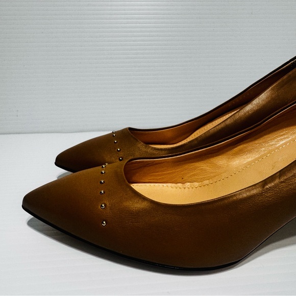 AGL Tan Leather Studded Block Heels Size 39 1/2 - Picture 5 of 15